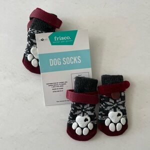 Frisco Chewy Fair Isle Non-Skid Winter Holiday Pet Dog Socks Gray Red Size 1